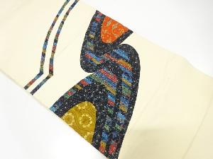 アンティーク　切りばめ　流水に縞・花更紗模様袋帯（材料）